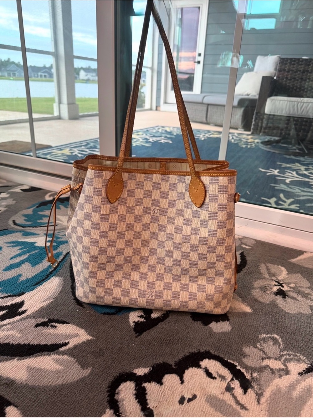 Louis Vuitton Damier Azur Canvas Tote in White and Tan